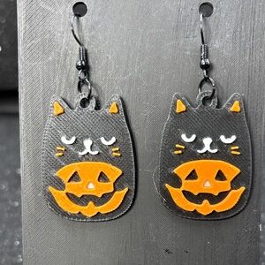 🎃 Black Cat with Pumpkin Earrings – Halloween Jack-O’-Lantern‎ Dangle Jewelry